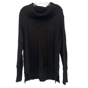 Calvin Klein Wool Blend Black Metallic Gold Turtleneck Sweater Sz L
